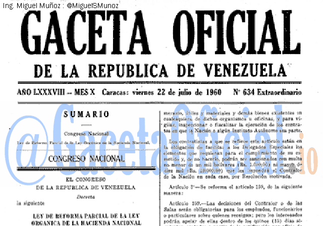 Gaceta Oficial 634 del 22 Julio 1960