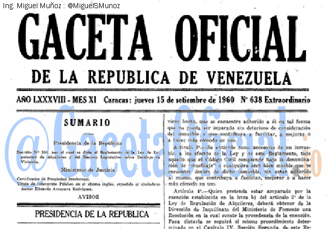 Gaceta Oficial 638 del 15 Septiembre 1960