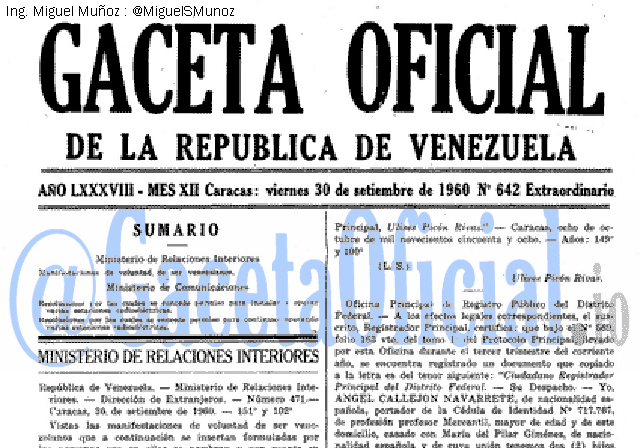 Gaceta Oficial 642 del 30 Septiembre 1960