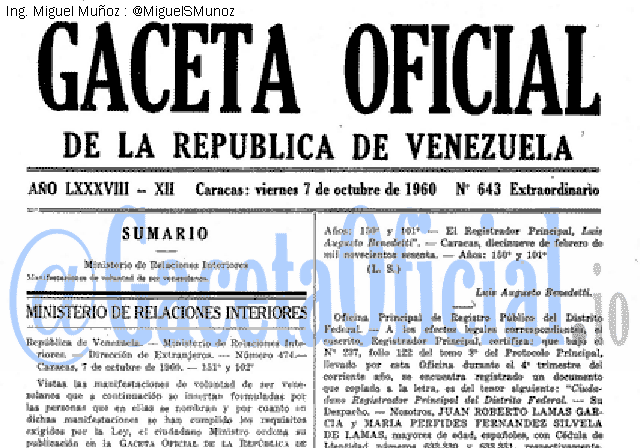 Gaceta Oficial 643 del 7 Octubre 1960