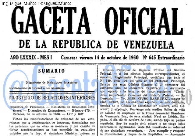 Gaceta Oficial 645 del 14 Octubre 1960