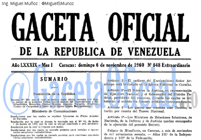 Gaceta Oficial 648 del 6 Noviembre 1960