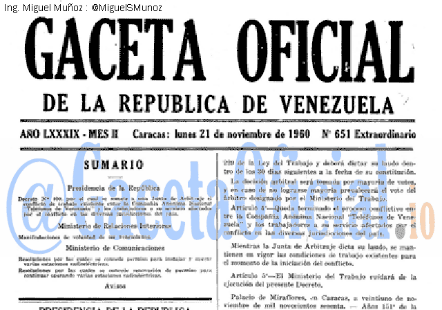 Gaceta Oficial 651 del 21 Noviembre 1960