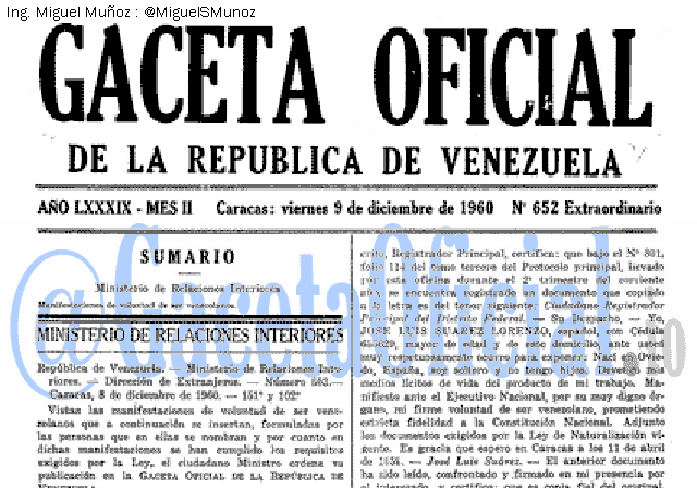 Gaceta Oficial 652 del 9 Diciembre 1960