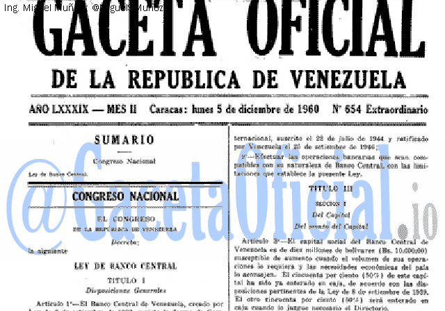 Gaceta Oficial 654 del 5 Diciembre 1960