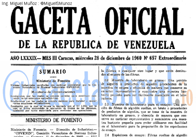 Gaceta Oficial 657 del 28 Diciembre 1960