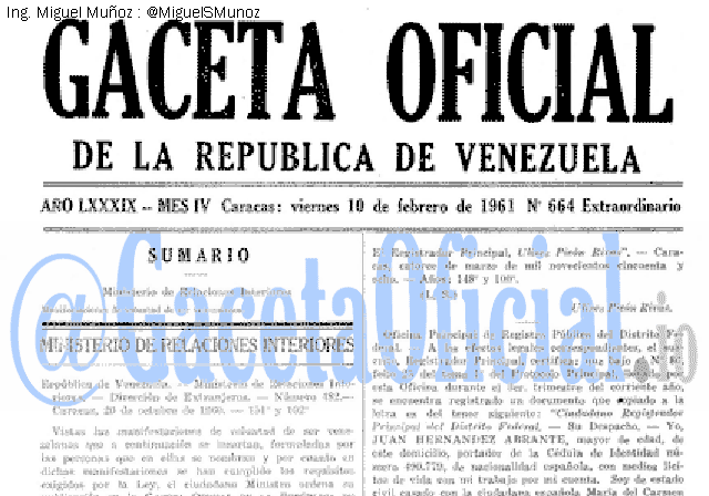 Gaceta Oficial 664 del 10 Febrero 1961