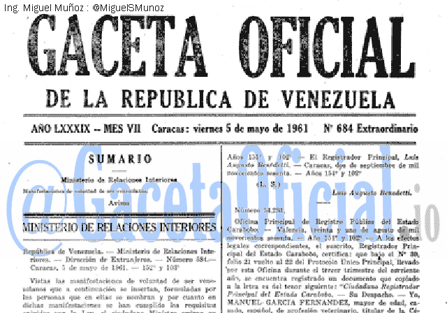 Gaceta Oficial 684 del 5 Mayo 1961
