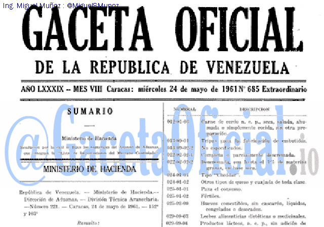 Gaceta Oficial 685 del 24 Mayo 1961