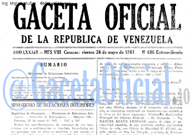 Gaceta Oficial 686 del 26 Mayo 1961