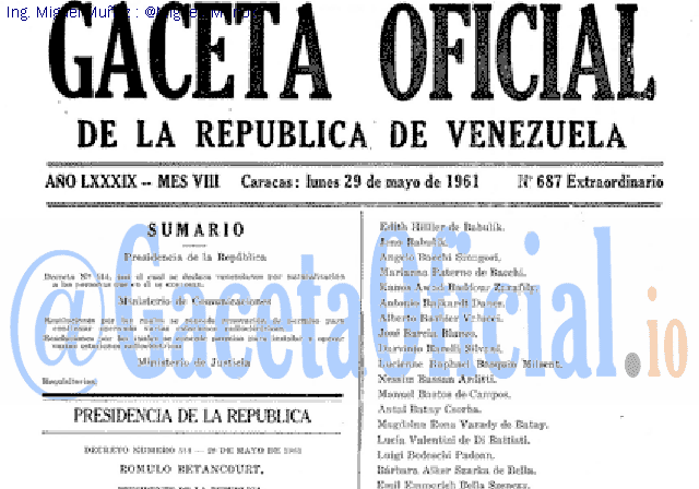Gaceta Oficial 687 del 29 Mayo 1961