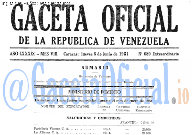 Gaceta Oficial 689 del 8 Junio 1961
