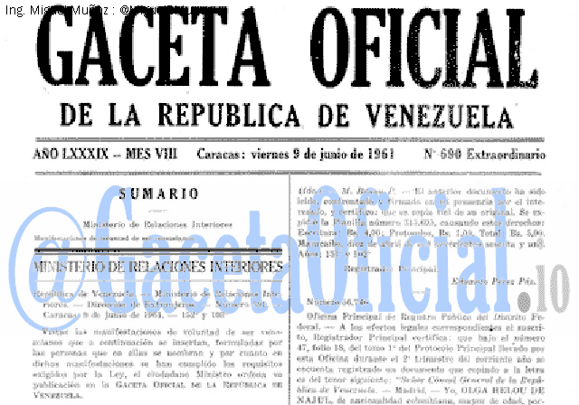 Gaceta Oficial 690 del 9 Junio 1961
