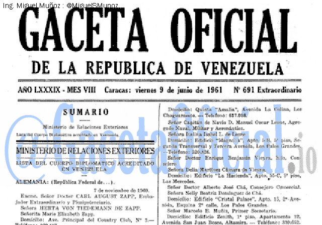 Gaceta Oficial 691 del 9 Junio 1961