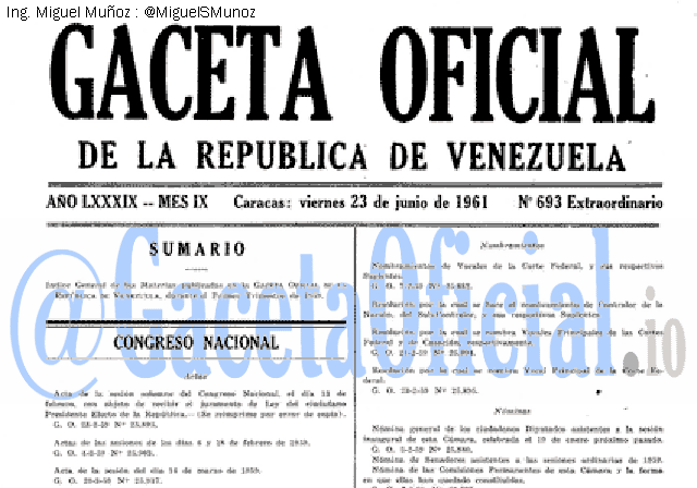 Gaceta Oficial 693 del 23 Junio 1961