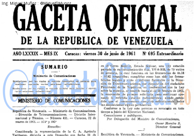 Gaceta Oficial 695 del 30 Junio 1961
