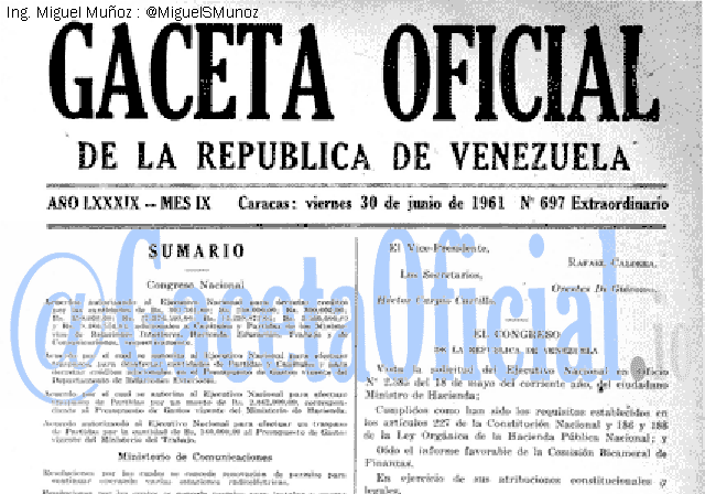 Gaceta Oficial 697 del 30 Junio 1961