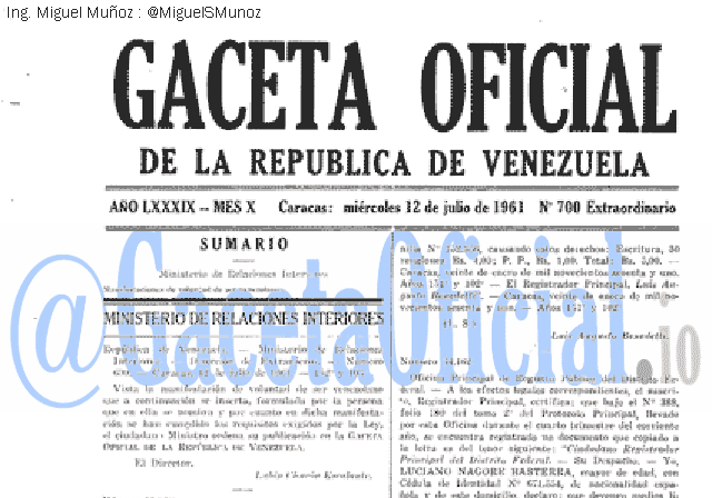 Gaceta Oficial 700 del 12 Julio 1961