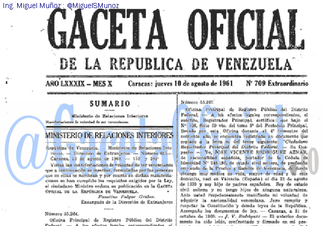 Gaceta Oficial 709 del 10 Agosto 1961
