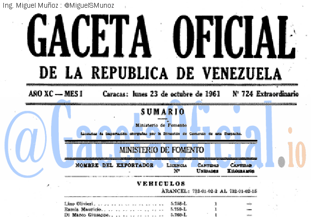 Gaceta Oficial 724 del 23 Octubre 1961
