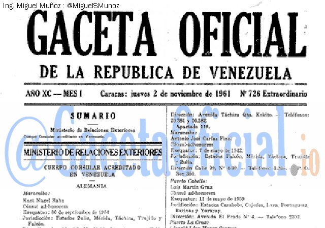 Gaceta Oficial 726 del 2 Noviembre 1961