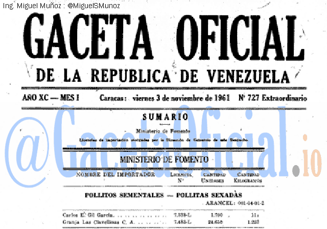 Gaceta Oficial 727 del 3 Noviembre 1961