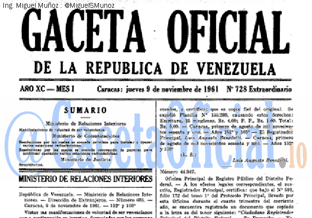 Gaceta Oficial 728 del 9 Noviembre 1961