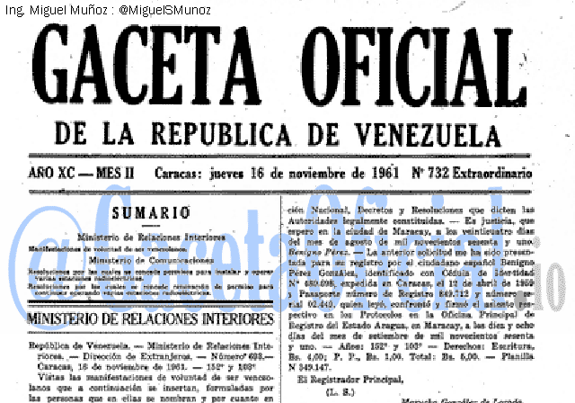 Gaceta Oficial 732 del 16 Noviembre 1961