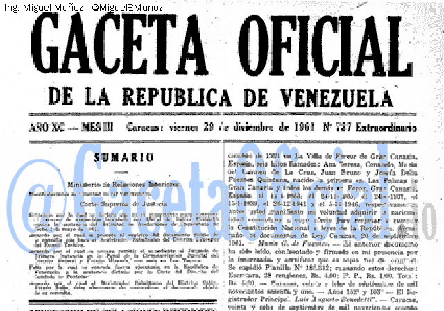 Gaceta Oficial 737 del 29 Diciembre 1961