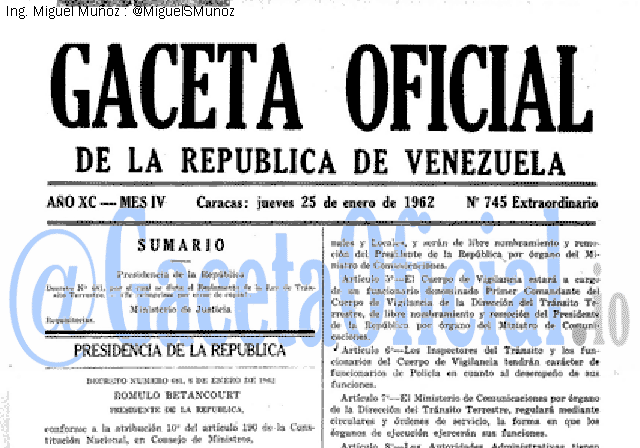 Gaceta Oficial 745 del 25 Enero 1962