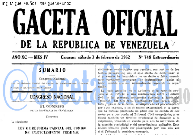 Gaceta Oficial 748 del 3 Febrero 1962