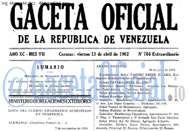 Gaceta Oficial 766 del 13 Abril 1962
