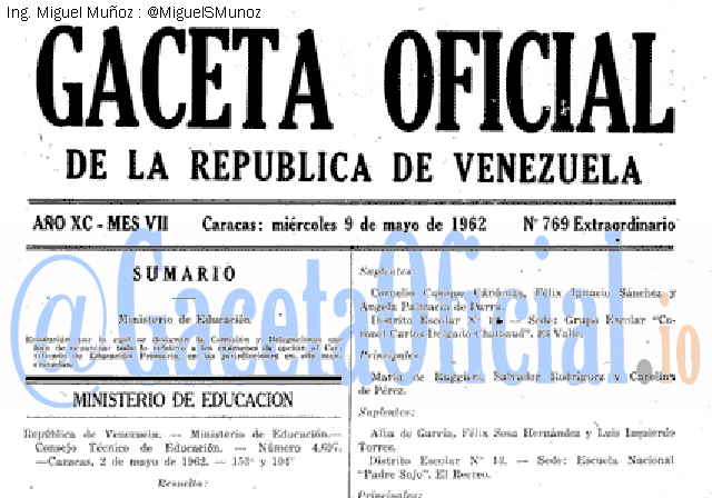 Gaceta Oficial 769 del 9 Mayo 1962