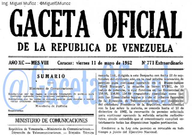 Gaceta Oficial 771 del 11 Mayo 1962
