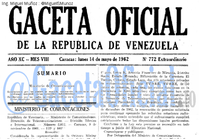 Gaceta Oficial 772 del 14 Mayo 1962