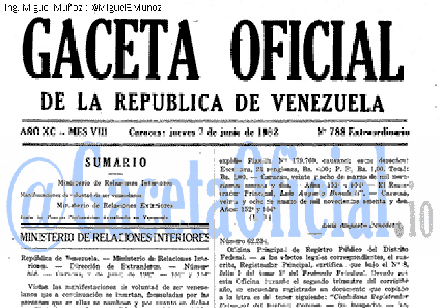 Gaceta Oficial 788 del 7 Junio 1962