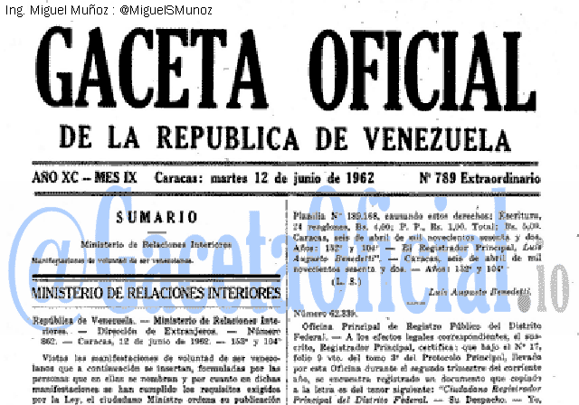 Gaceta Oficial 789 del 12 Junio 1962