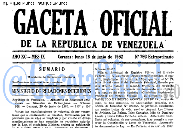 Gaceta Oficial 793 del 18 Junio 1962