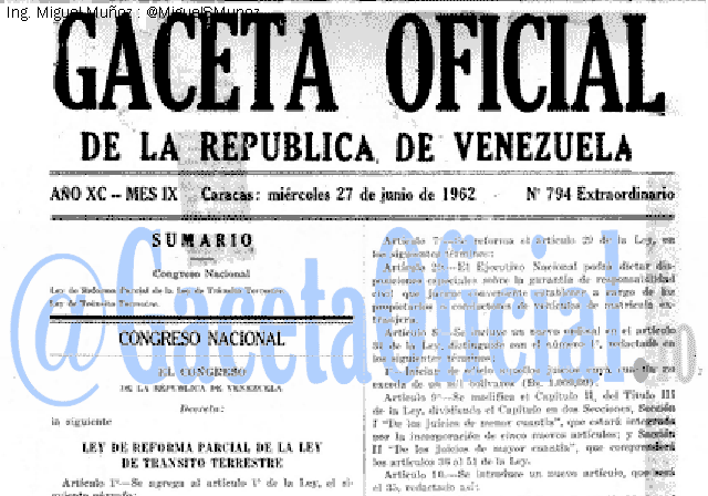 Gaceta Oficial 794 del 27 Junio 1962