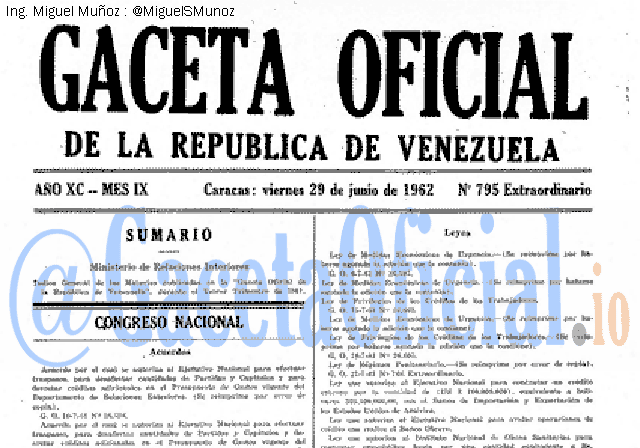 Gaceta Oficial 795 del 29 Junio 1962