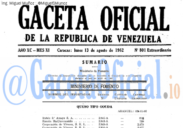 Gaceta Oficial 801 del 13 Agosto 1962