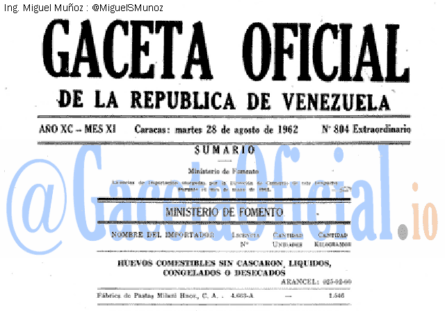 Gaceta Oficial 804 del 28 Agosto 1962