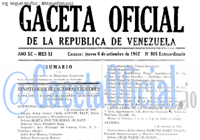 Gaceta Oficial 805 del 6 Septiembre 1962
