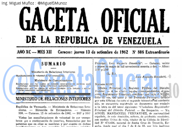 Gaceta Oficial 806 del 13 Septiembre 1962