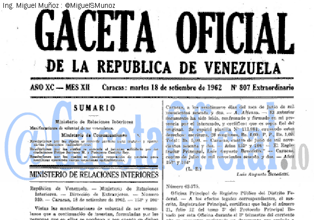 Gaceta Oficial 807 del 18 Septiembre 1962