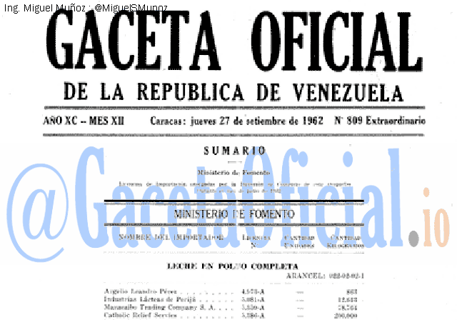 Gaceta Oficial 809 del 27 Septiembre 1962