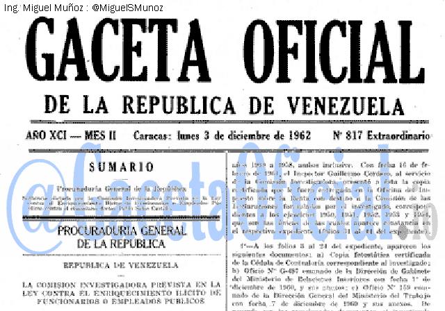 Gaceta Oficial 817 del 3 Diciembre 1962
