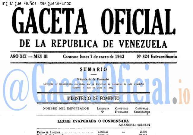 Gaceta Oficial 824 del 7 Enero 1963