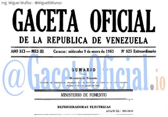 Gaceta Oficial 825 del 9 Enero 1963