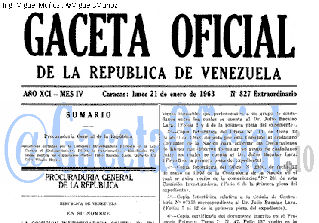 Gaceta Oficial 827 del 21 Enero 1963
